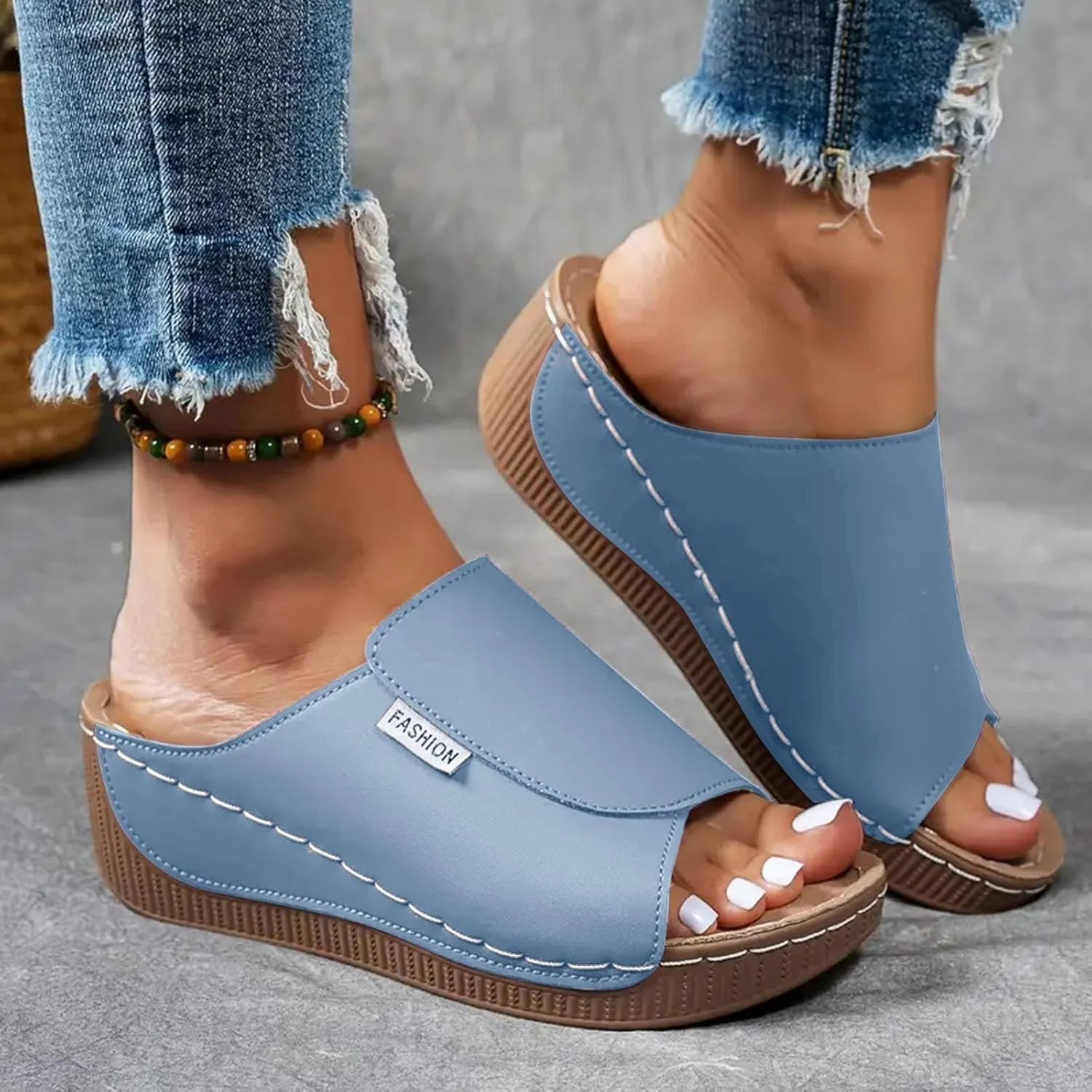 Eduavar Sandals for Women 2025 Orthopedic Dressy Summer Platform Soft Wedge Slippers with Arch Support Walking Slip On Slides