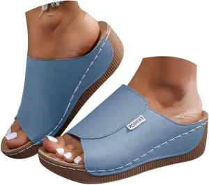Eduavar Sandals for Women 2025 Orthopedic Dressy Summer Platform Soft Wedge Slippers with Arch Support Walking Slip On Slides