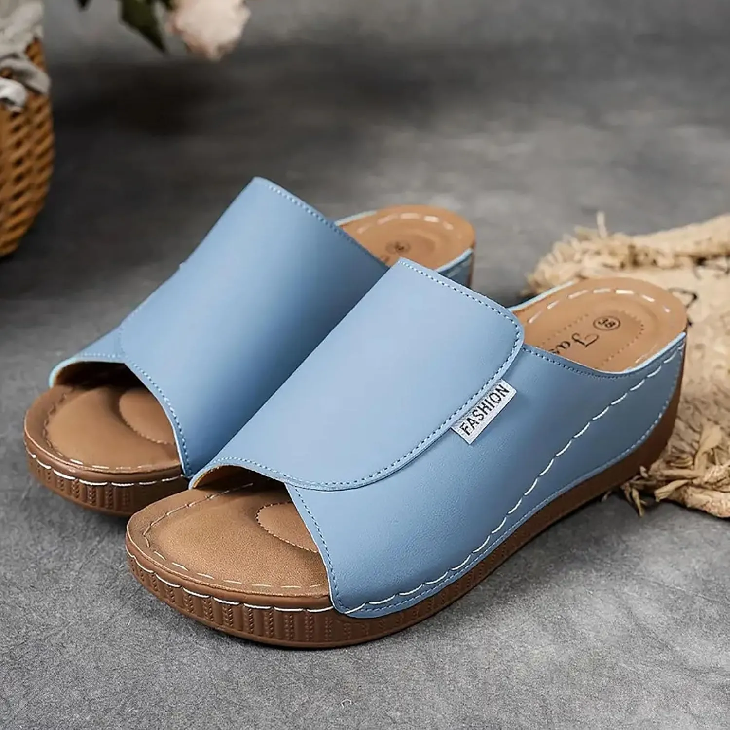 Eduavar Sandals for Women 2025 Orthopedic Dressy Summer Platform Soft Wedge Slippers with Arch Support Walking Slip On Slides
