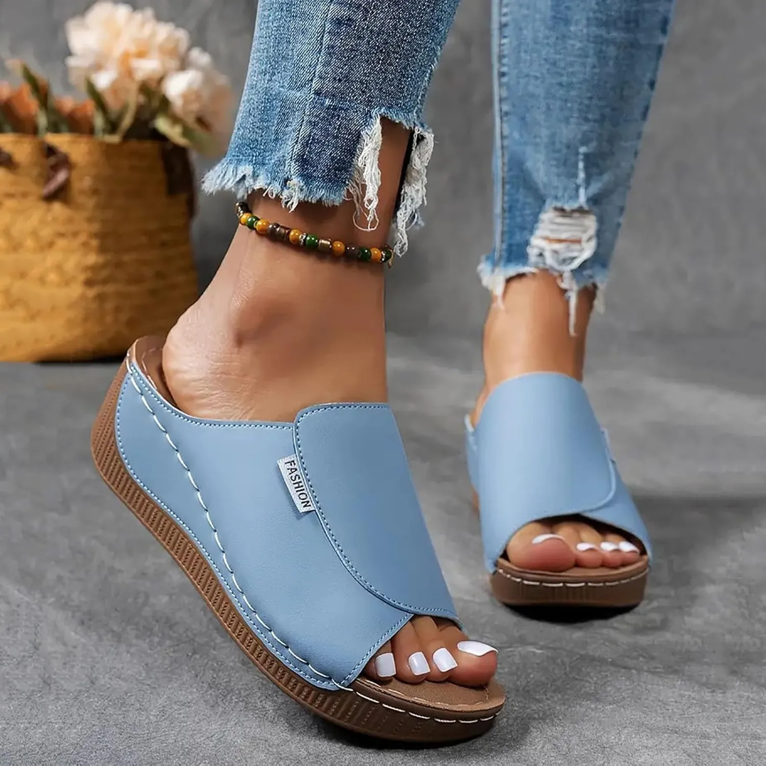 Eduavar Sandals for Women 2025 Orthopedic Dressy Summer Platform Soft Wedge Slippers with Arch Support Walking Slip On Slides