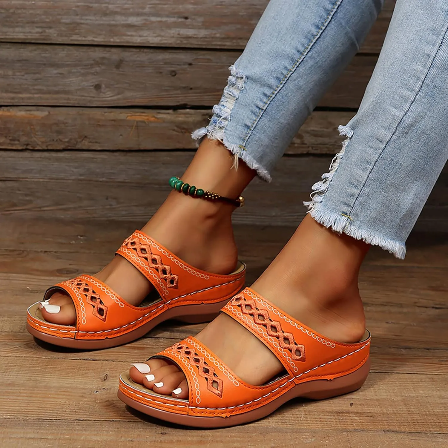 Eduavar Sandals for Women Casual Orthopedic Wedge Platform Sandals with Arch Support Comfortable Walking Slip on Slippers