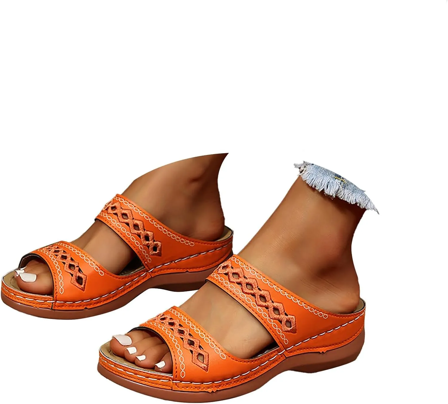 Eduavar Sandals for Women Casual Orthopedic Wedge Platform Sandals with Arch Support Comfortable Walking Slip on Slippers