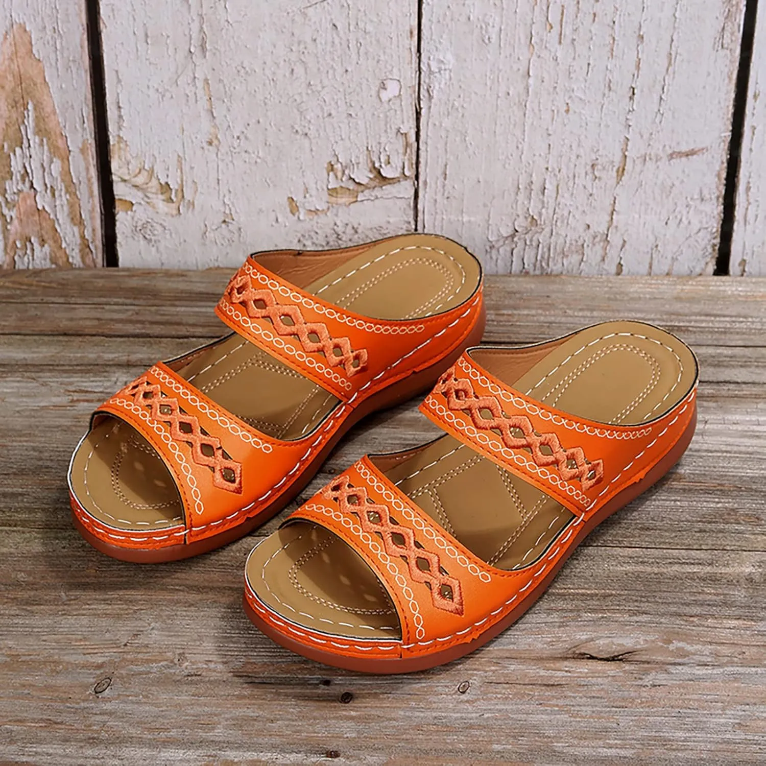 Eduavar Sandals for Women Casual Orthopedic Wedge Platform Sandals with Arch Support Comfortable Walking Slip on Slippers