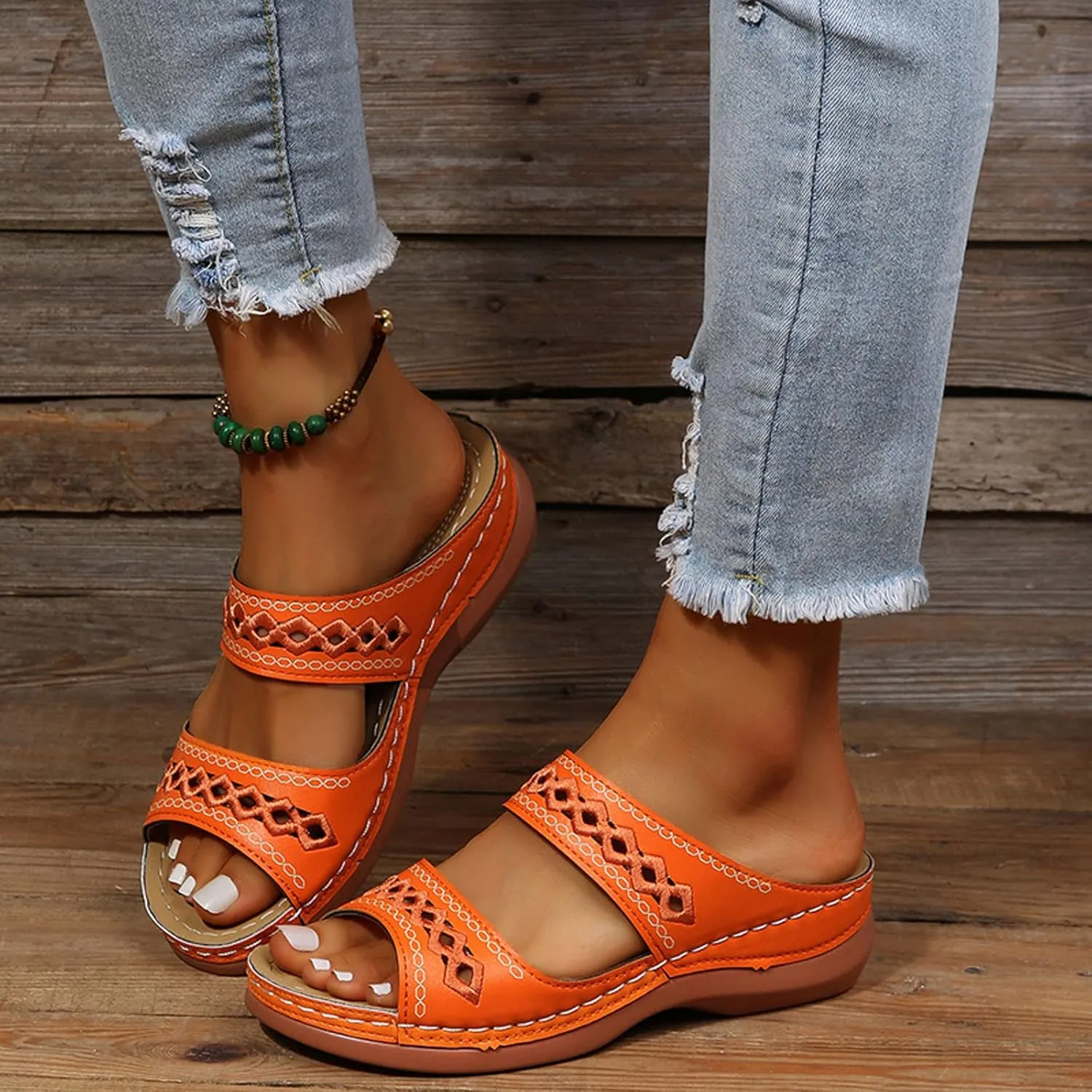 Eduavar Sandals for Women Casual Orthopedic Wedge Platform Sandals with Arch Support Comfortable Walking Slip on Slippers