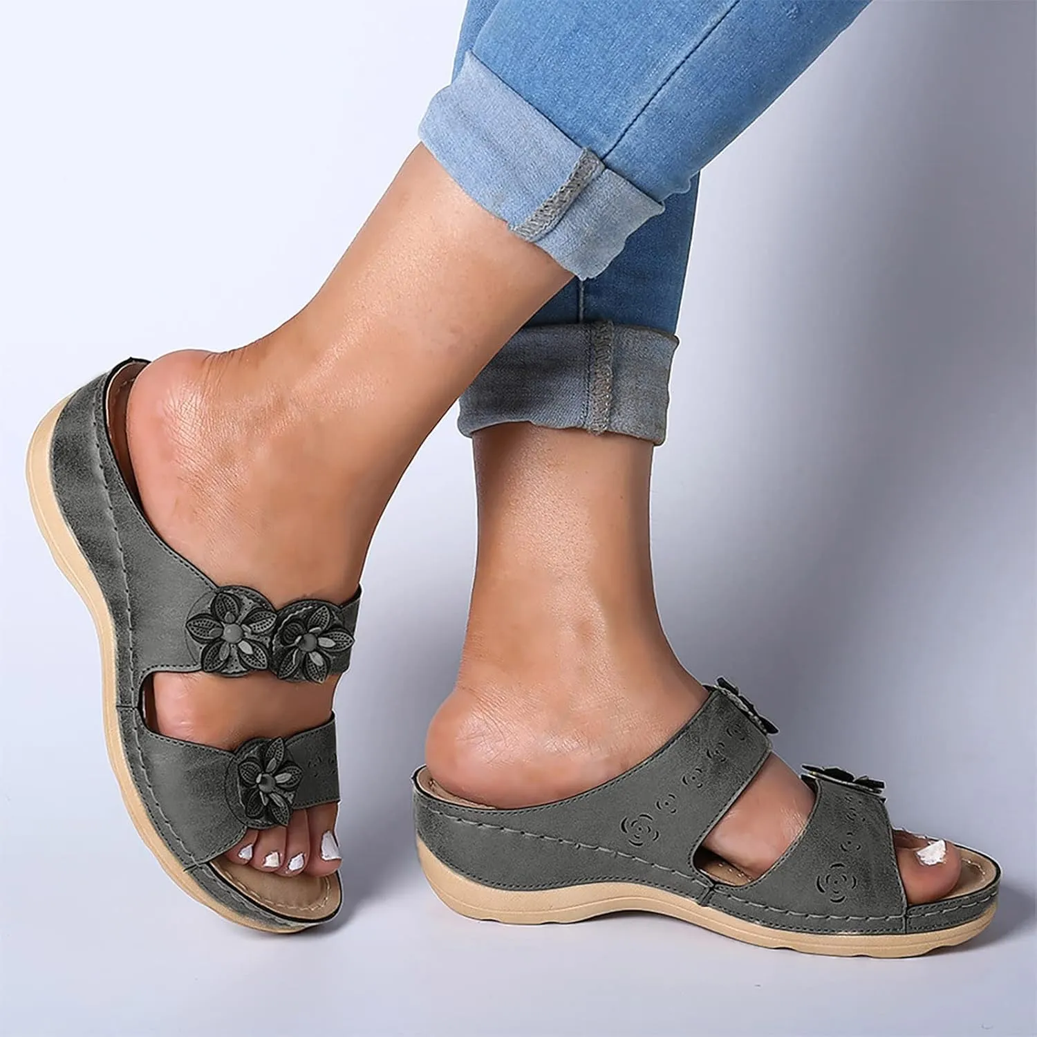 Eduavar Sandals for Women Casual Summer Orthopedic Sandals for Women Arch Support Sandals Women's Summer Flip Flops Slippers