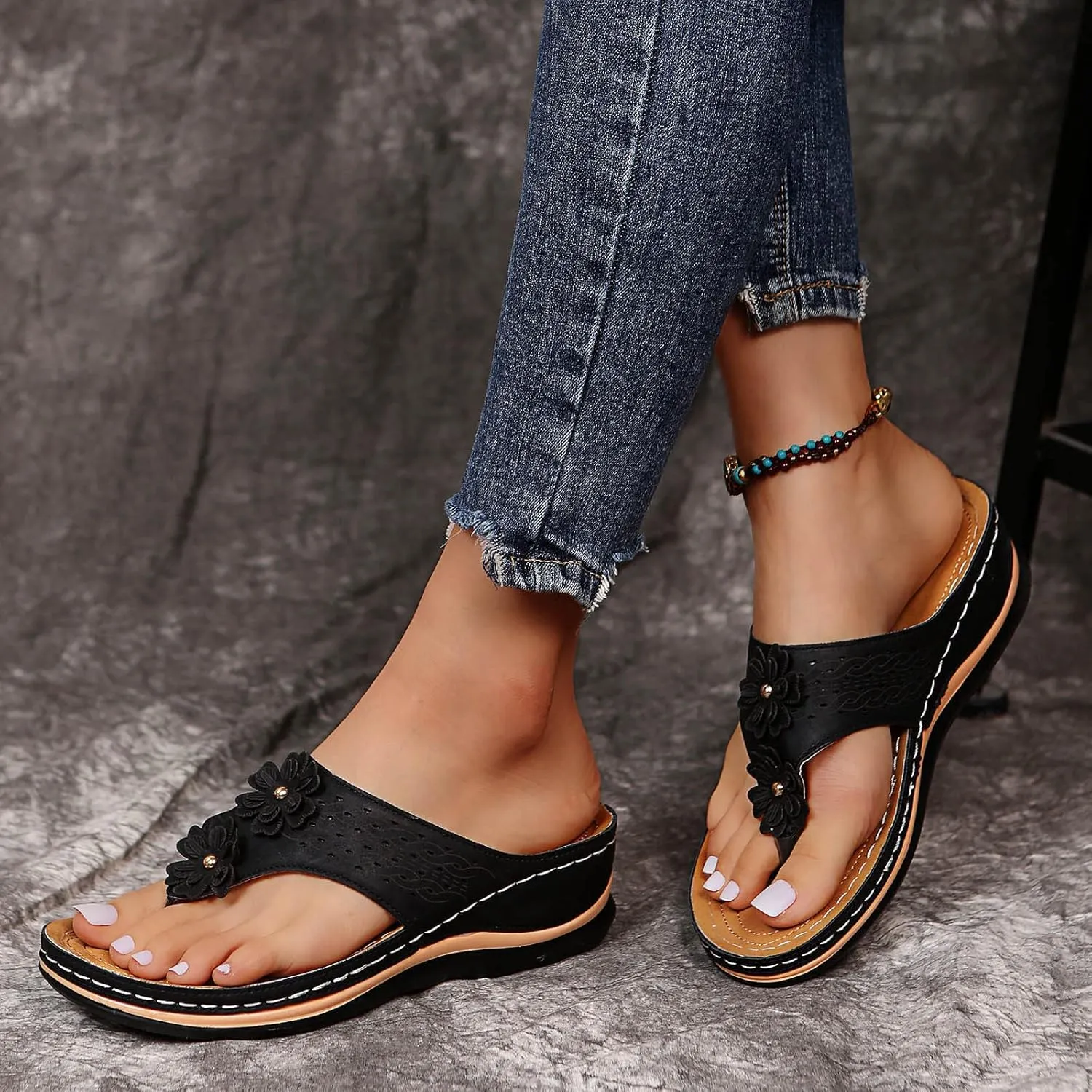 Eduavar Sandals for Women Dressy Summer, Orthopedic Sandals for Women Comfortable Open Toe Flip Flops Casual Beach Sandals