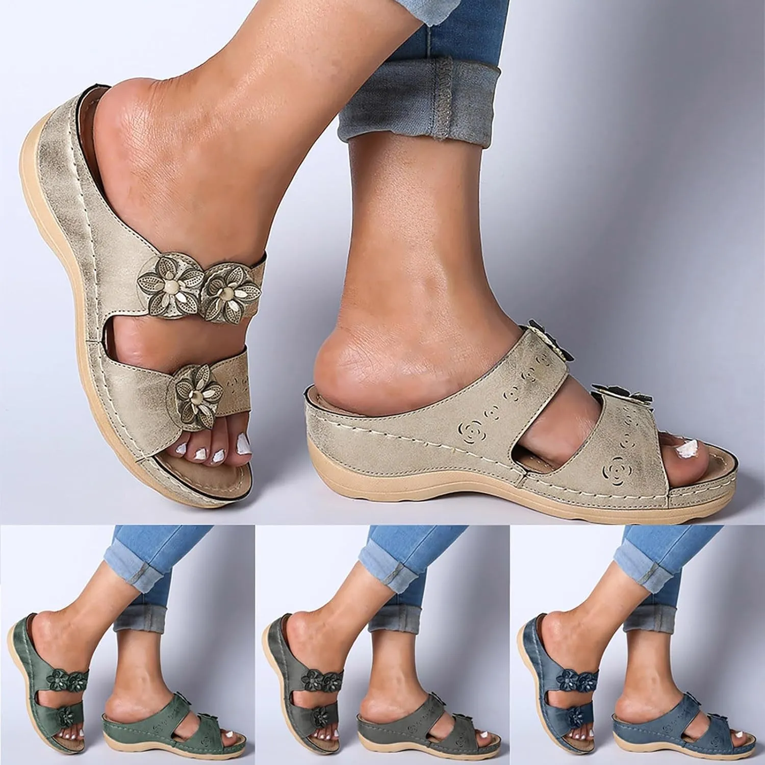 Eduavar Sandals for Women Dressy Summer, Orthopedic Sandals for Women Open Toe Slip-on Sandals Slippers Casual Beach Sandals