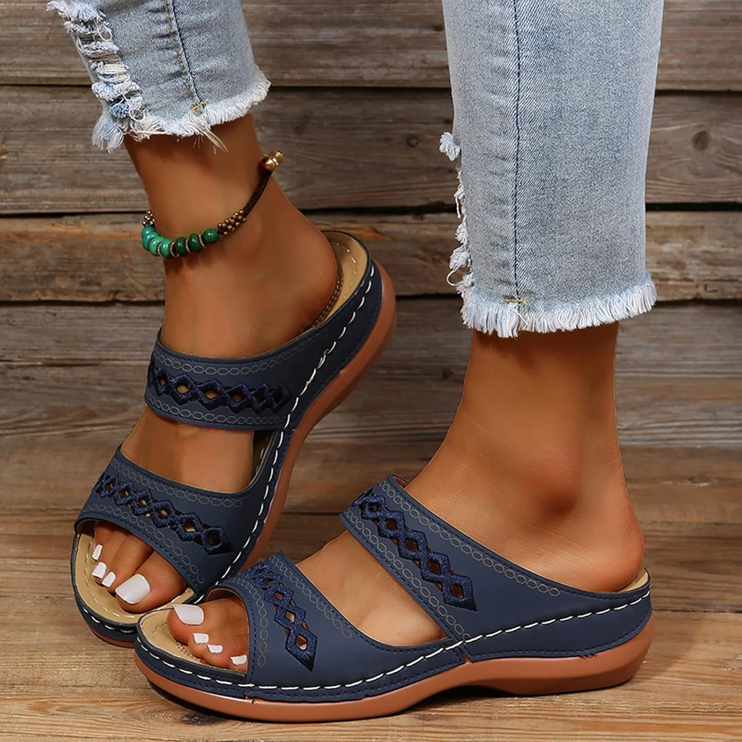 Eduavar Sandals for Women Dressy Summer, Orthopedic Sandals for Women Soft Comfortable Open Toe Sandals Summer Beach Slippers