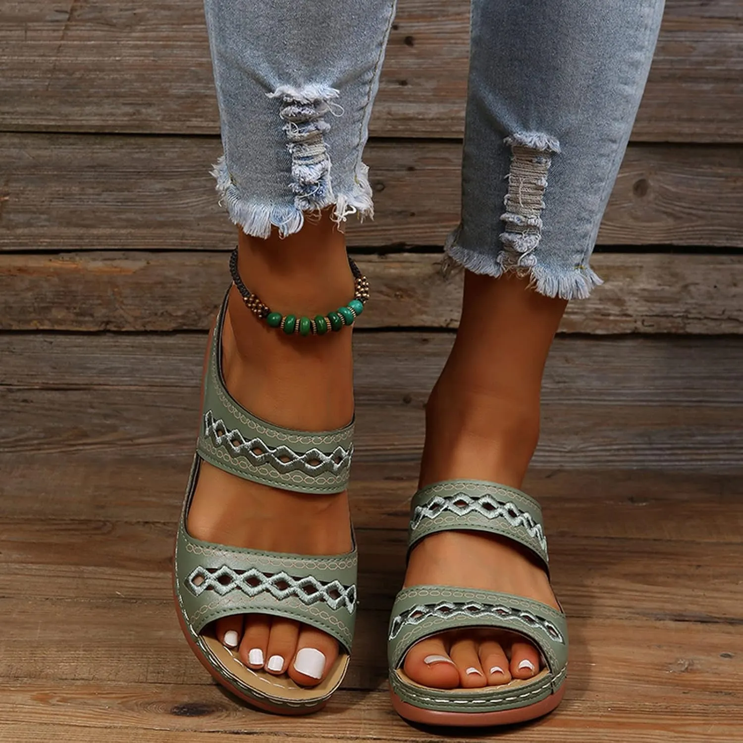 Eduavar Sandals for Women Dressy Summer, Orthopedic Sandals for Women Soft Comfortable Open Toe Sandals Summer Beach Slippers