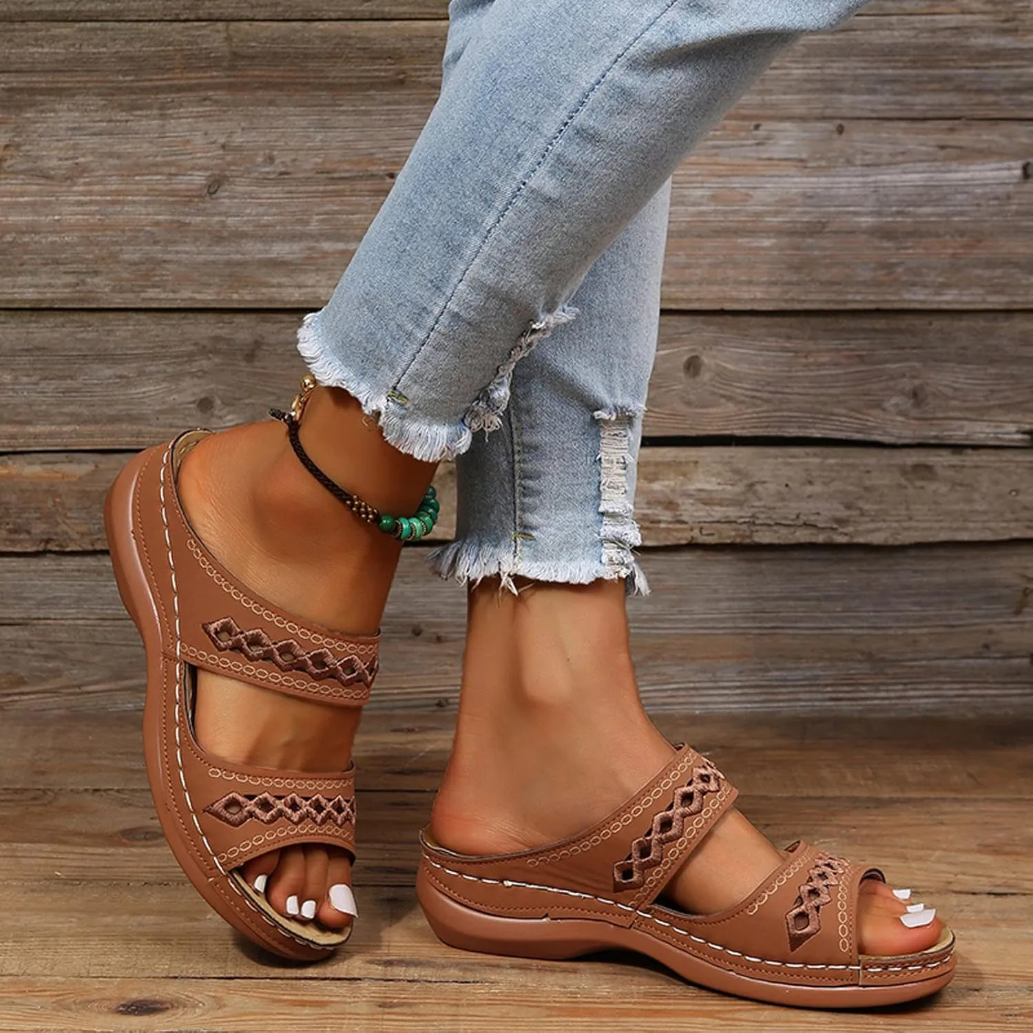 Eduavar Sandals for Women Dressy Summer, Orthopedic Sandals for Women Soft Comfortable Open Toe Sandals Summer Beach Slippers