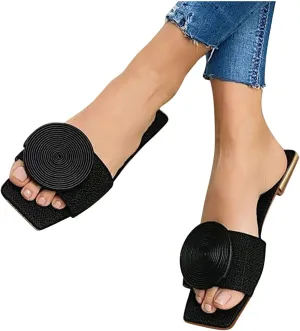 Eduavar Sandals for Women Dressy Summer, Womens Sandals Dressy Summer Slip-On Open Toe Sandals Breathable Comfy Flat Sandals