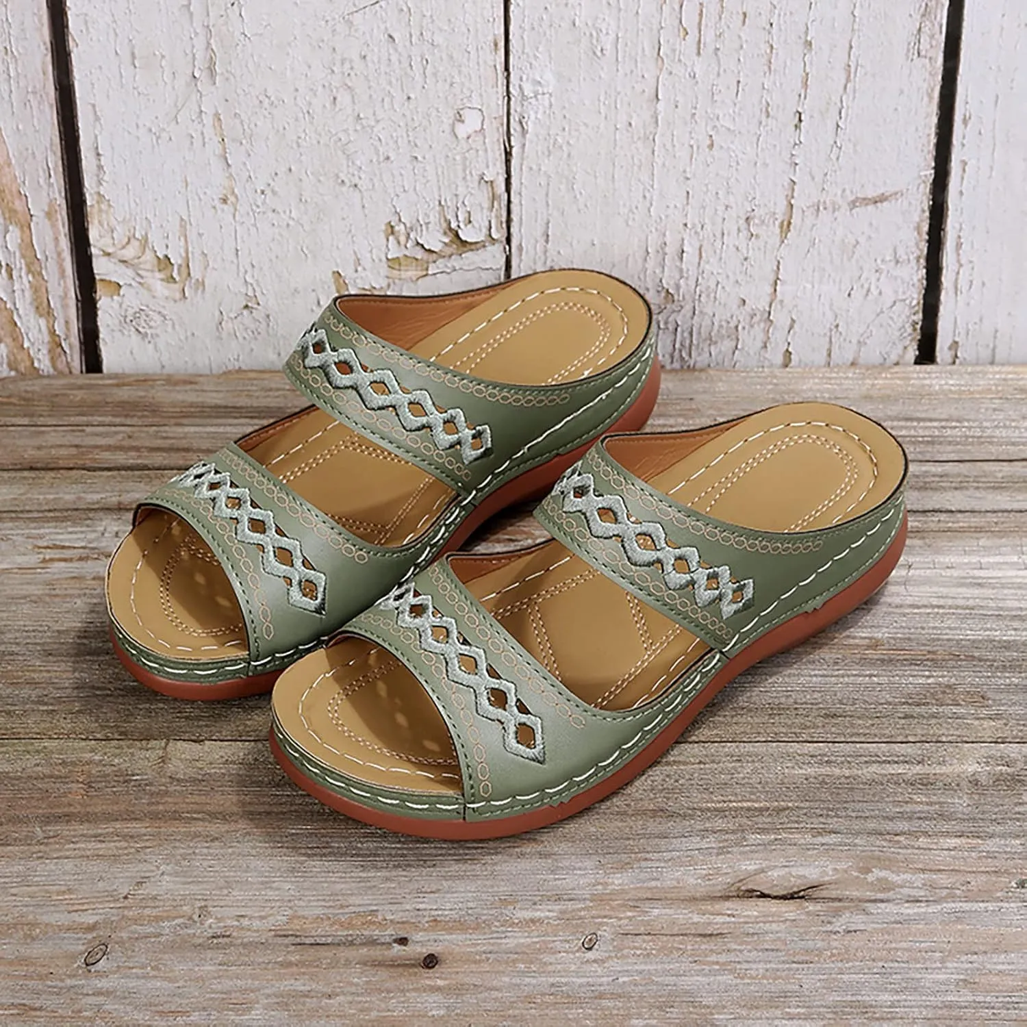 Eduavar Sandals Women Comfortable, Orthopedic Sandals for Women Summer Casual Peep Toe Sandals Slip-on Comfy Slippers Shoes