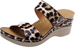 Eduavar Sandals Women Comfortable, Womens Sandals Dressy Summer Leopard Print Wedge Sandals Heel Platform Sandals Shoes