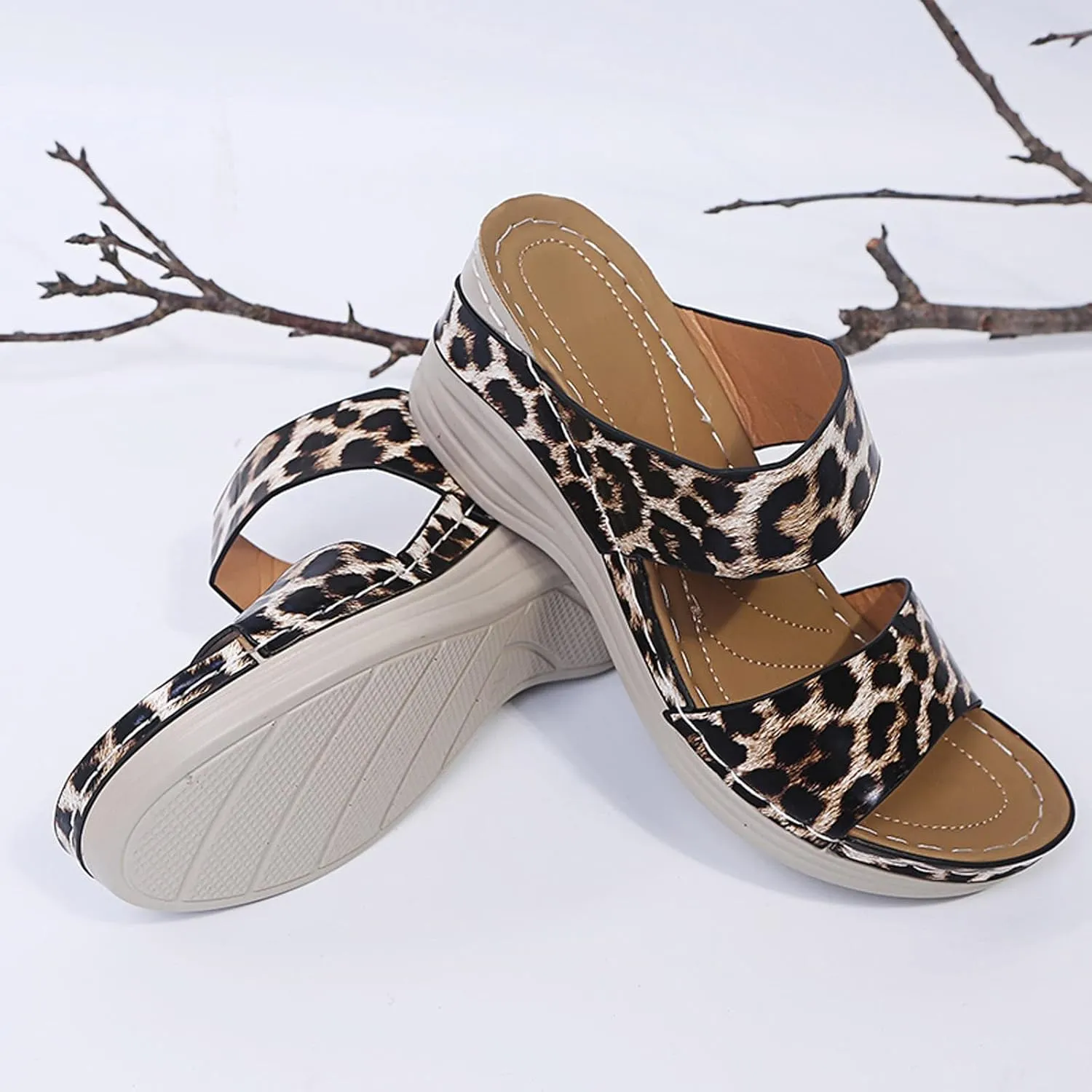 Eduavar Sandals Women Comfortable, Womens Sandals Dressy Summer Leopard Print Wedge Sandals Heel Platform Sandals Shoes