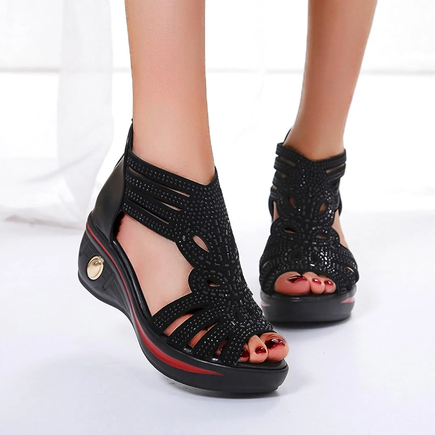 Eduavar Sandals Women Dressy Summer, Women Sandals Rhinestone Gladiator Flat Sandals Summer Dressy Open Toe Sandals