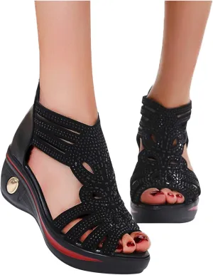 Eduavar Sandals Women Dressy Summer, Women Sandals Rhinestone Gladiator Flat Sandals Summer Dressy Open Toe Sandals