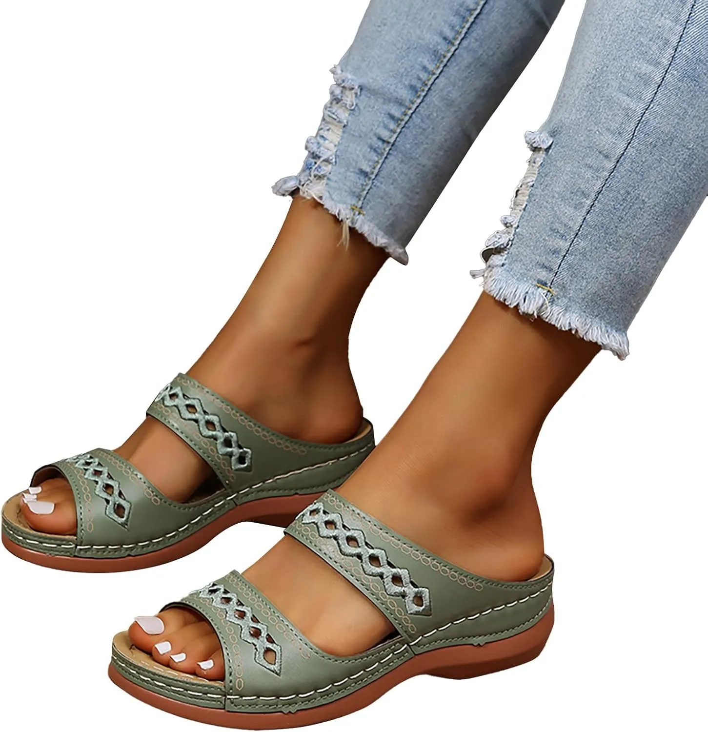 Eduavar Summer Sandals for Women 2023, Sandals Women Dressy Summer Breathable Peep Toe Sandals Slip On Wedge Sandals