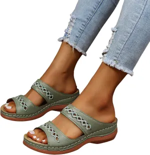 Eduavar Summer Sandals for Women 2023, Sandals Women Dressy Summer Breathable Peep Toe Sandals Slip On Wedge Sandals