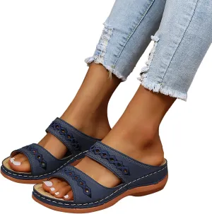 Eduavar Summer Sandals for Women 2023, Sandals Women Dressy Summer Breathable Peep Toe Sandals Slip On Wedge Sandals