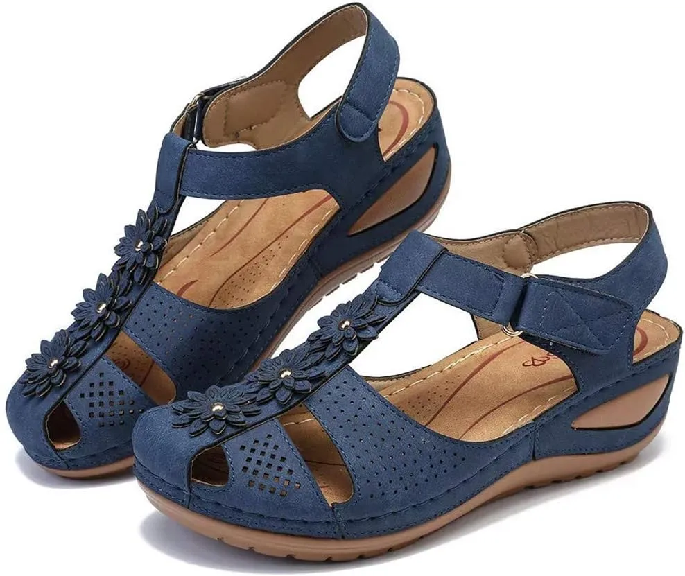 Eduavar Summer Sandals for Women, Women Sandals Dressy Comfortable Close Toe Sandals Cutout Wedge Sandals Shoes