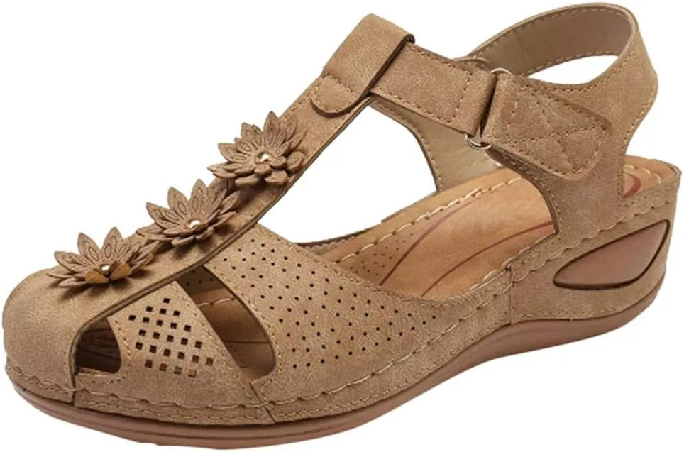 Eduavar Summer Sandals for Women, Women Sandals Dressy Comfortable Close Toe Sandals Cutout Wedge Sandals Shoes
