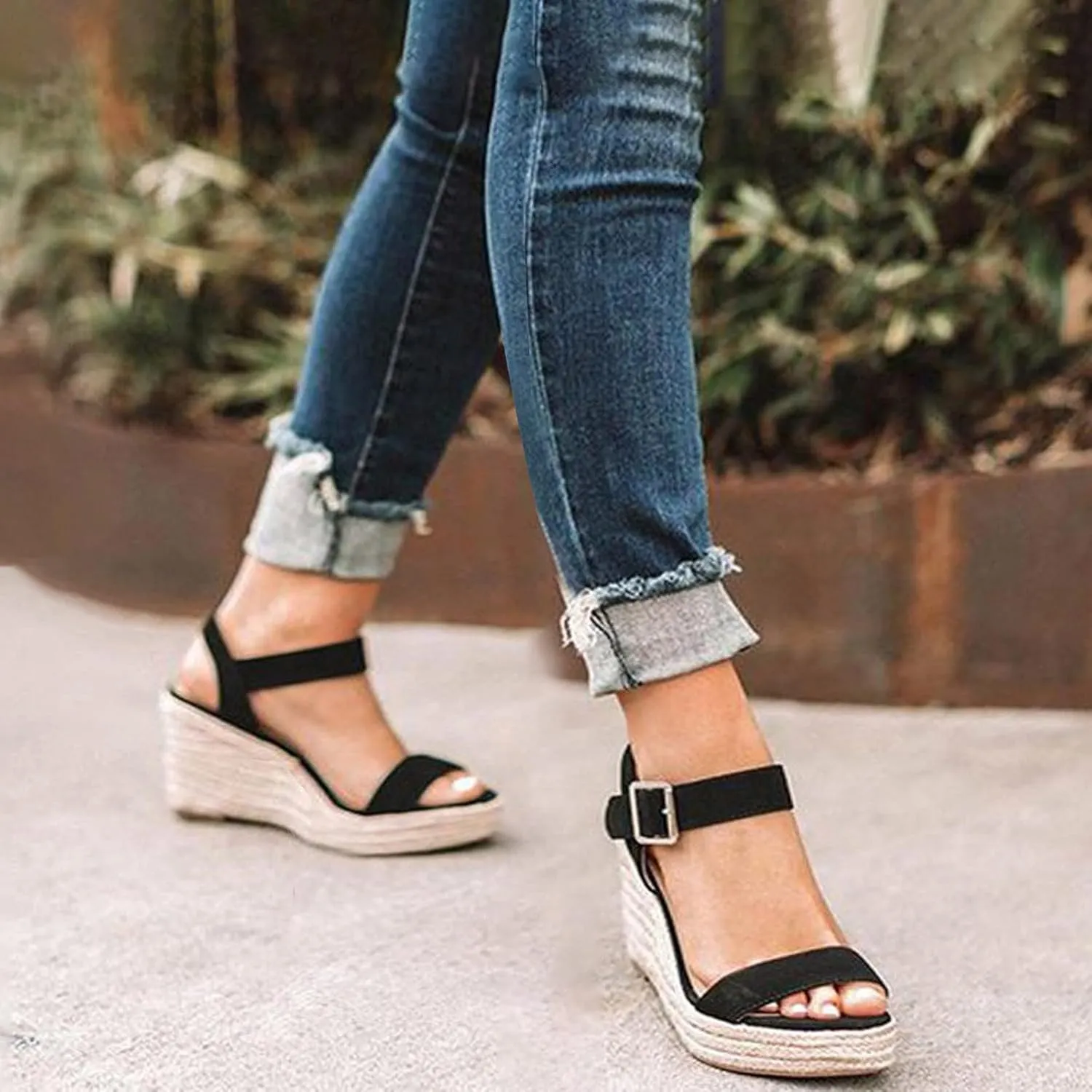 Eduavar Wedge Sandals for Women Dressy, Platform Sandals Women Summer Open Toe Espadrille Sandals Shoes with Buckle Strap