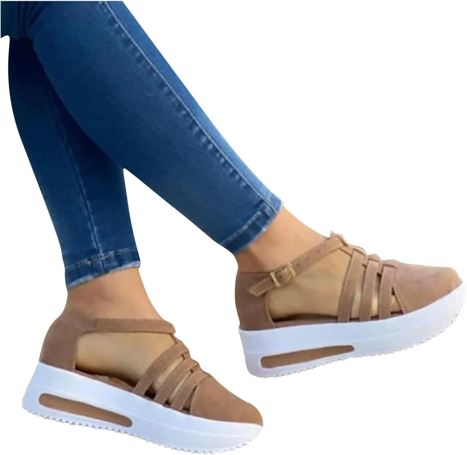 Eduavar Wedge Sandals for Women, Sandals for Women Dressy Summer Flat Sandals Crystal Open Toe Ankle Strap Sandals