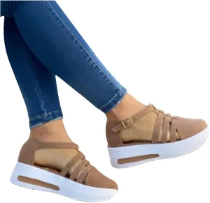 Eduavar Wedge Sandals for Women, Sandals for Women Dressy Summer Flat Sandals Crystal Open Toe Ankle Strap Sandals
