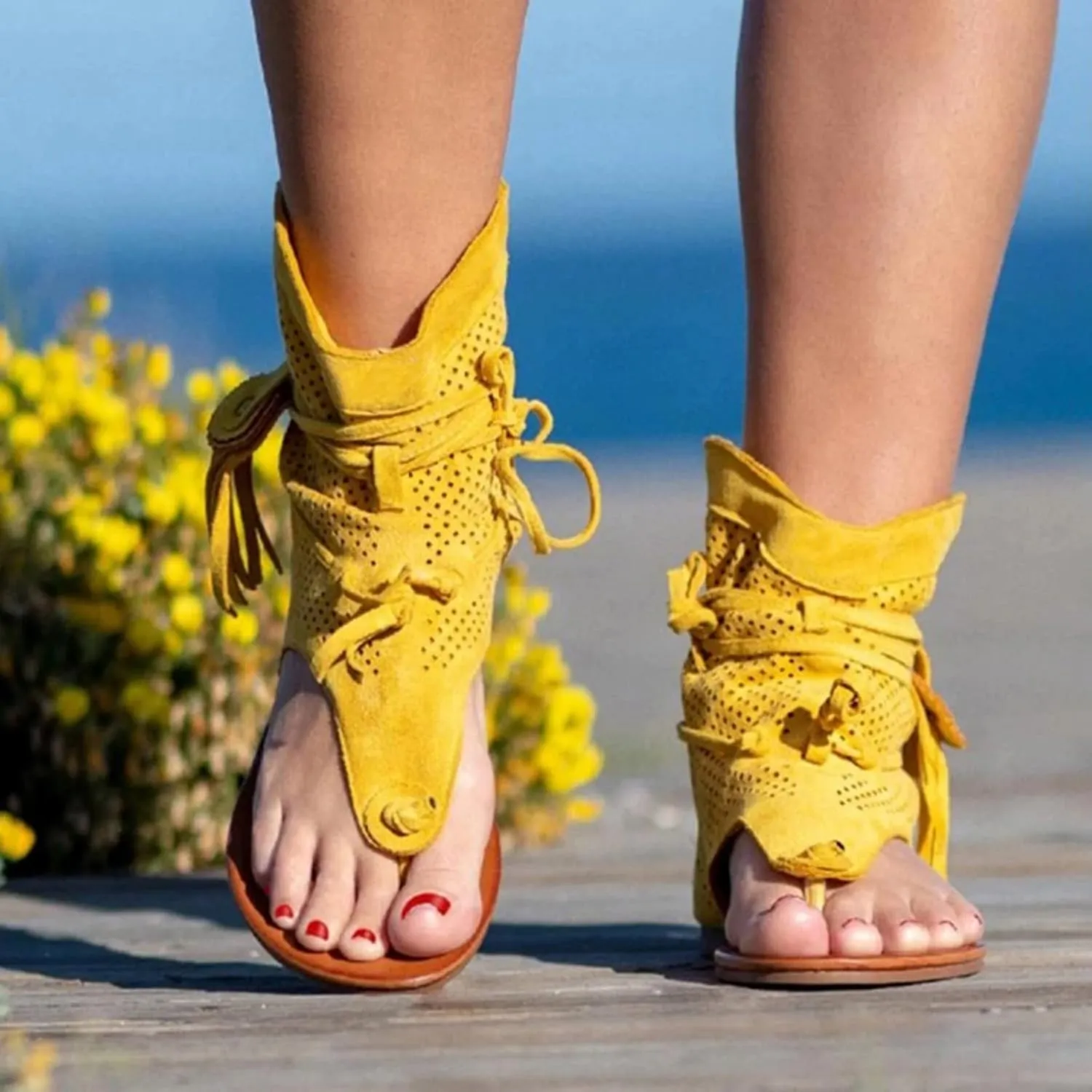Eduavar Wedge Sandals for Women, Sandals Women Dressy Summer Floral Flip Flops Summer Outdoor Flat Sandals Slippers