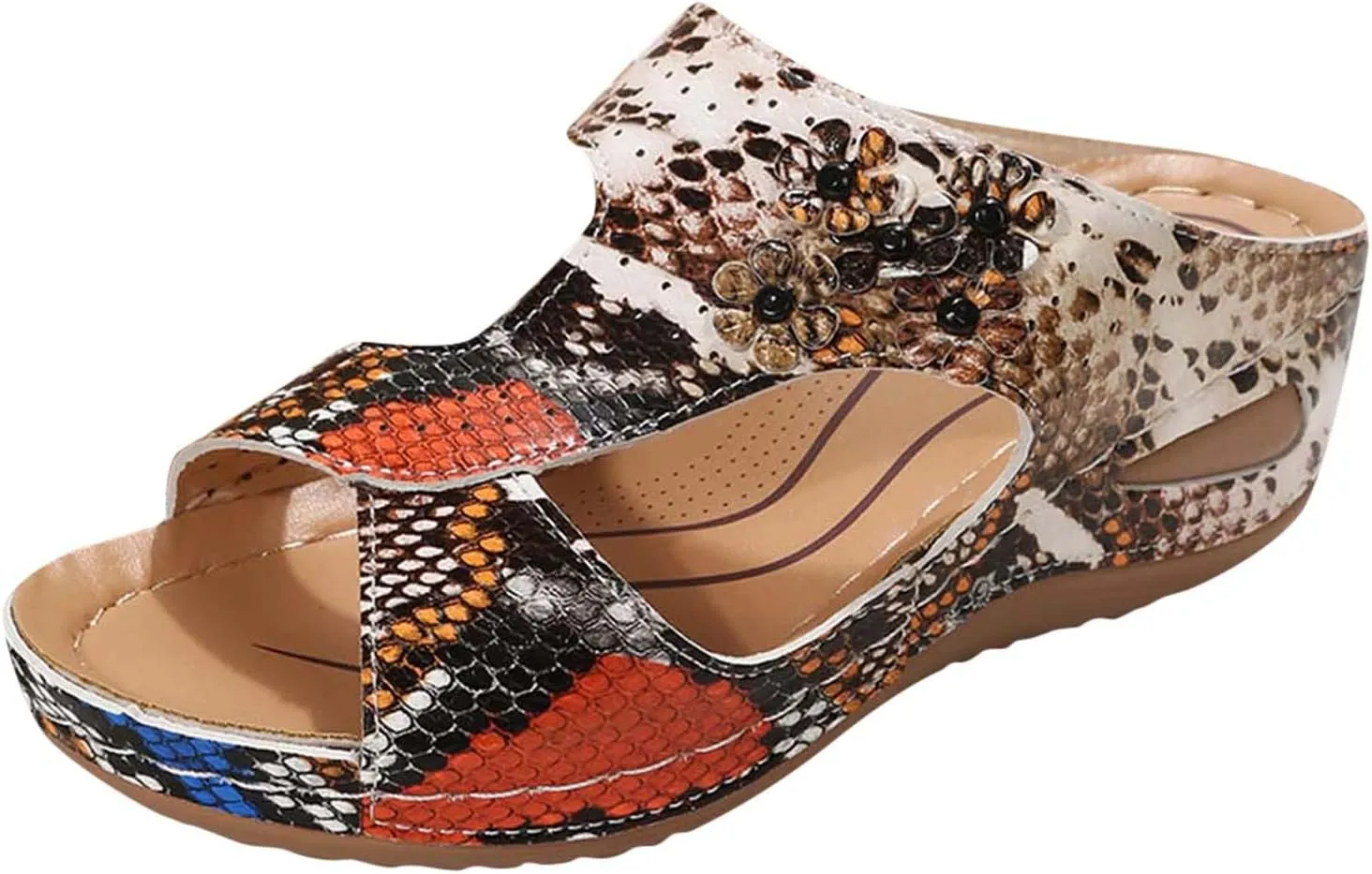 Eduavar Wedge Sandals for Women, Sandals Women Fashion Slip On Sandals Comfortable Peep Toe Sandals Summer Walking Shoes