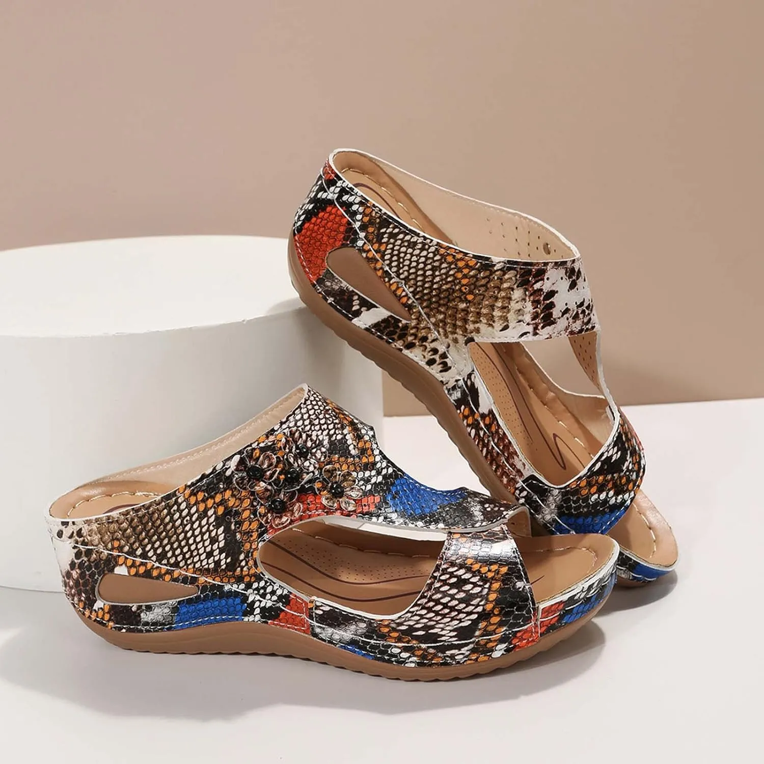 Eduavar Wedge Sandals for Women, Sandals Women Fashion Slip On Sandals Comfortable Peep Toe Sandals Summer Walking Shoes
