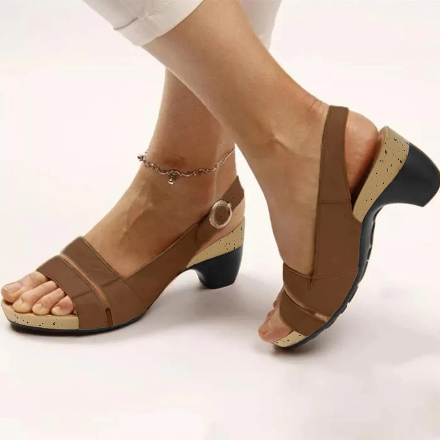 Eduavar Wedge Sandals for Women, Sandals Women Orthopedic Sandals Dressy Open Toe Low Heel Sandals with Ankle Strap