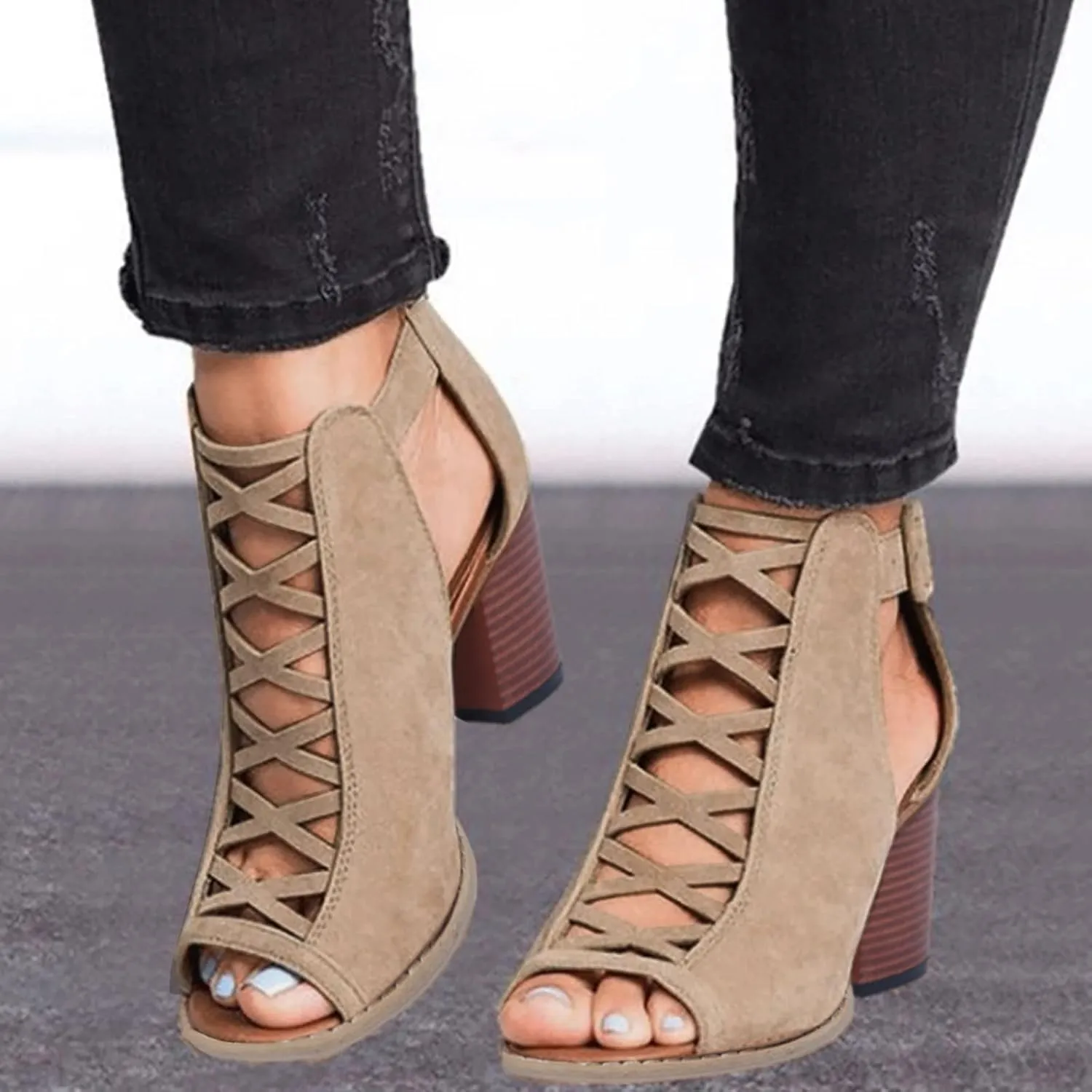 Eduavar Wedge Sandals for Women, Sandals Women Wedge Platform Sandals Zip Up Rhinestone Gladiator Flat Sandals