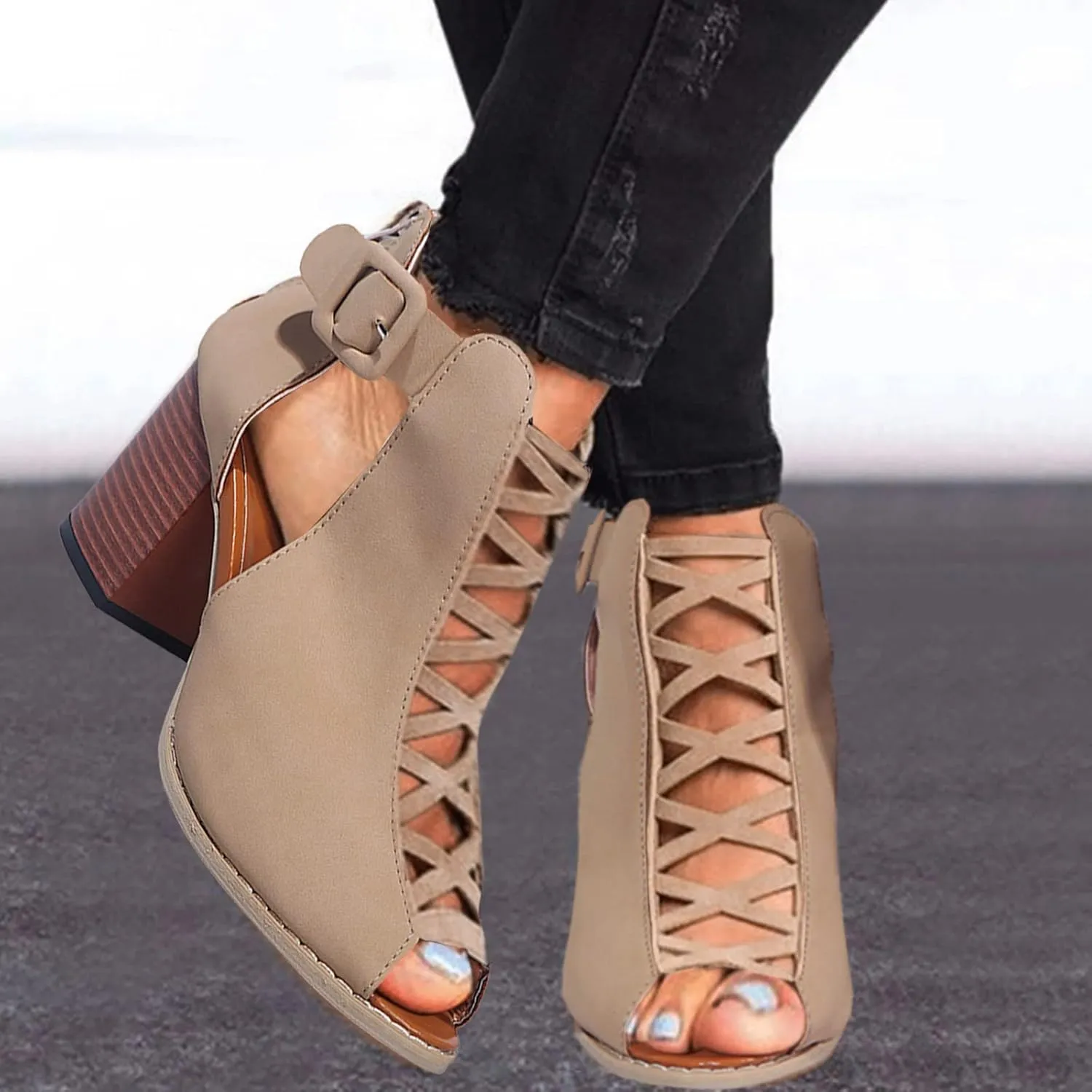 Eduavar Wedge Sandals for Women, Sandals Women Wedge Platform Sandals Zip Up Rhinestone Gladiator Flat Sandals