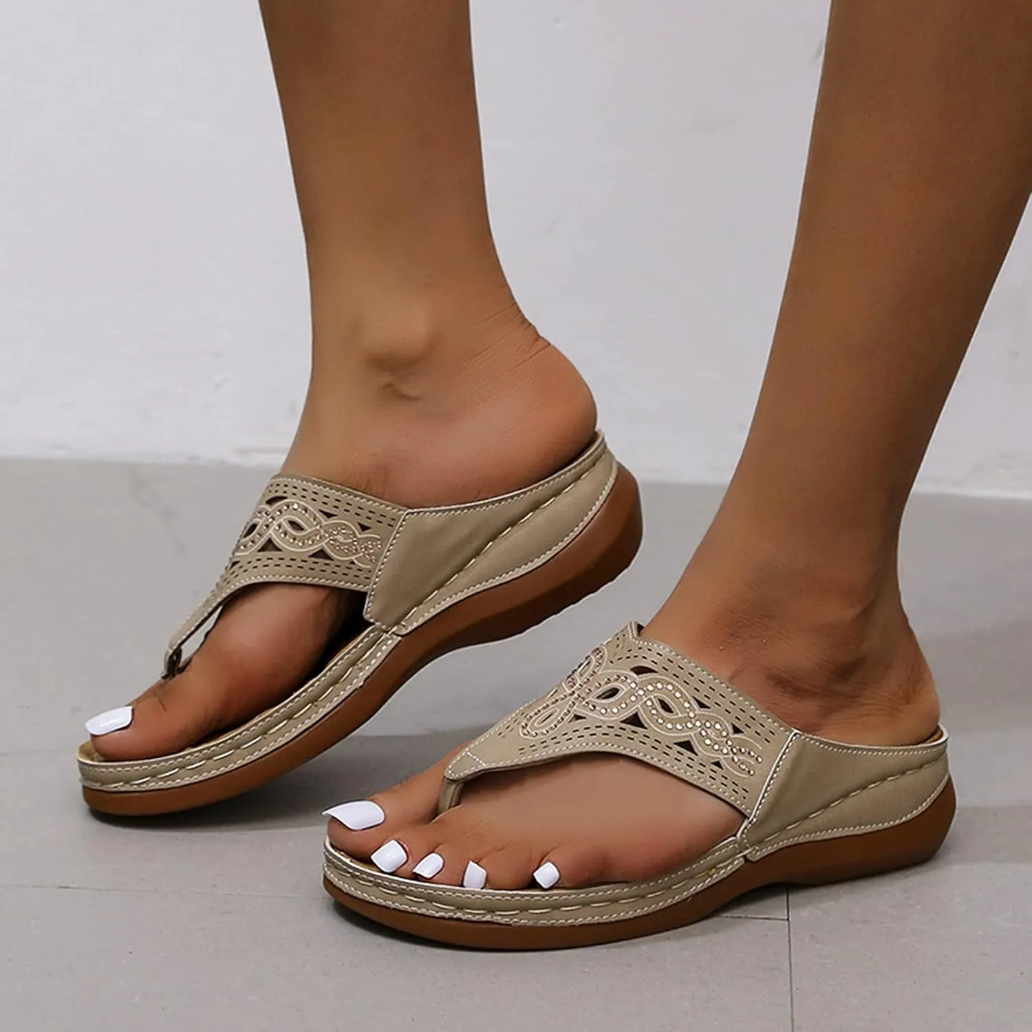 Eduavar Wedge Sandals for Women, Sandals Women with Arch Support Breathable Flip Flops Summer Casual Sandals Slippers