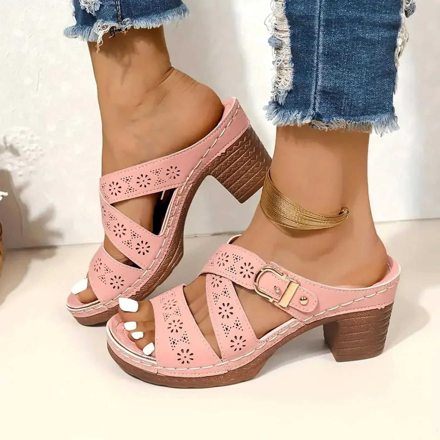 Eduavar Womens Sandals Casual Retro Open Toe Comfortable Platform Slippers Outdoor Mules Slip On Wedge Dressy Summer Shoes