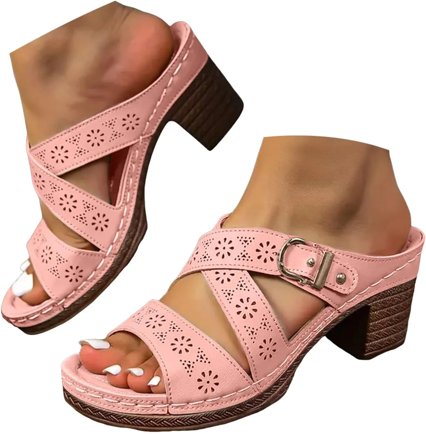 Eduavar Womens Sandals Casual Retro Open Toe Comfortable Platform Slippers Outdoor Mules Slip On Wedge Dressy Summer Shoes
