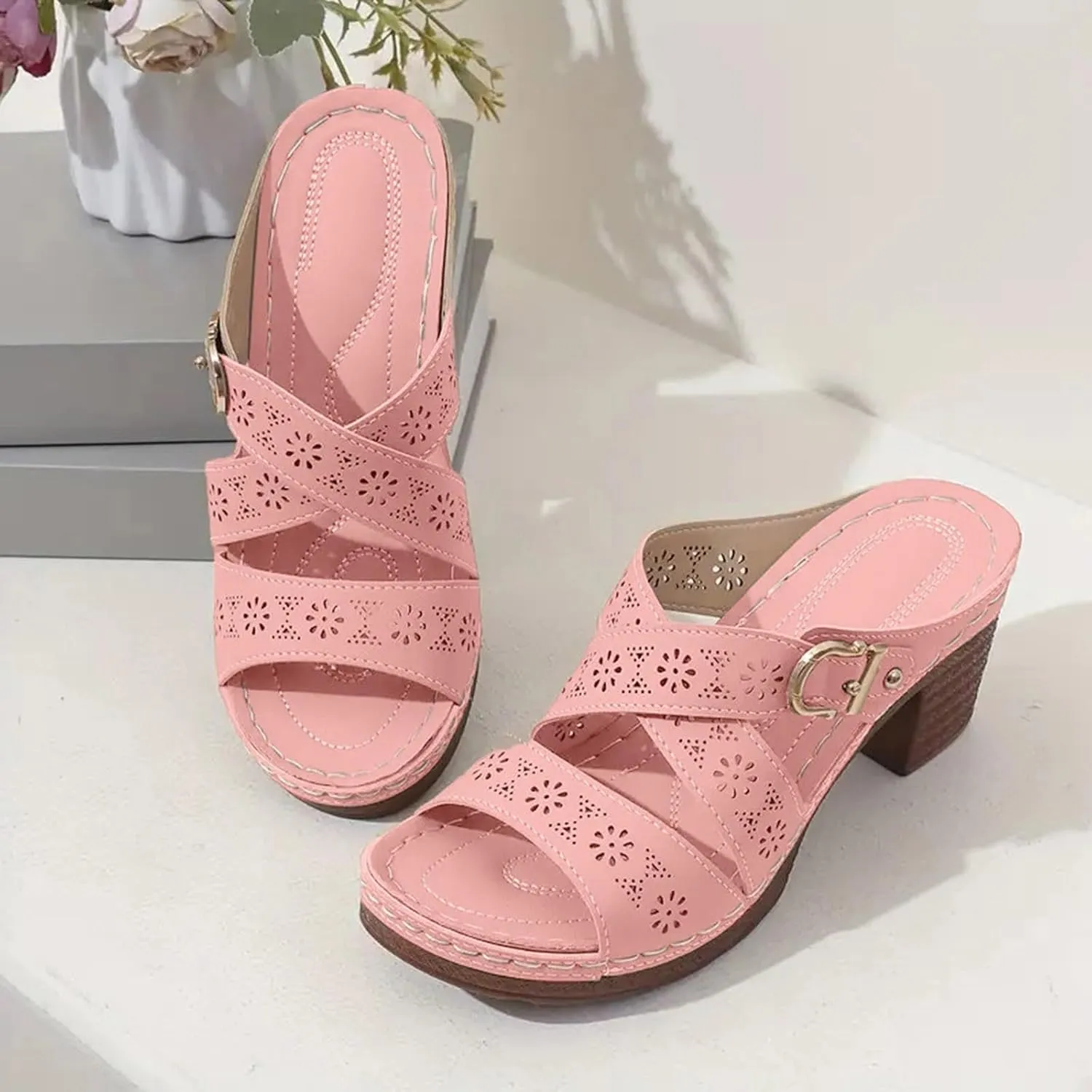 Eduavar Womens Sandals Casual Retro Open Toe Comfortable Platform Slippers Outdoor Mules Slip On Wedge Dressy Summer Shoes