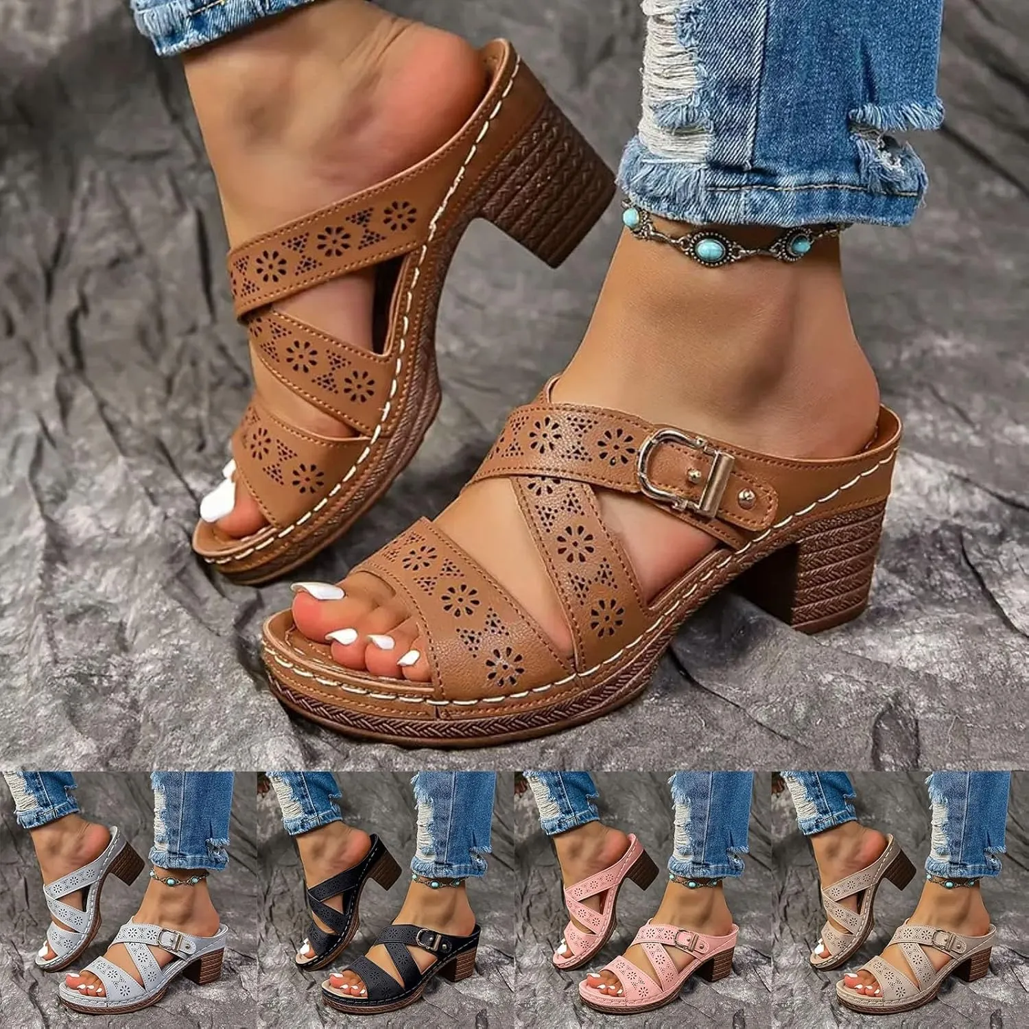 Eduavar Womens Sandals Casual Retro Open Toe Comfortable Platform Slippers Outdoor Mules Slip On Wedge Dressy Summer Shoes