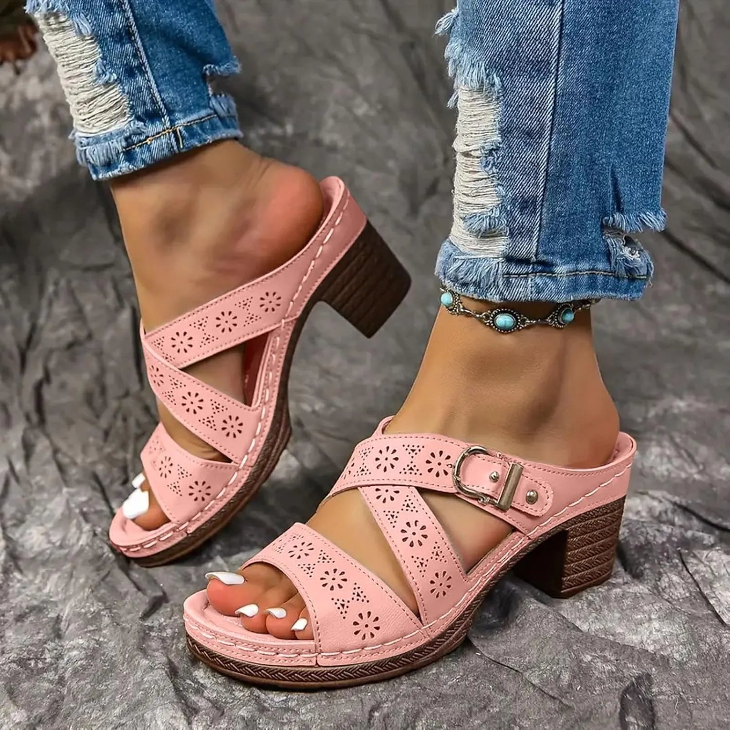 Eduavar Womens Sandals Casual Retro Open Toe Comfortable Platform Slippers Outdoor Mules Slip On Wedge Dressy Summer Shoes
