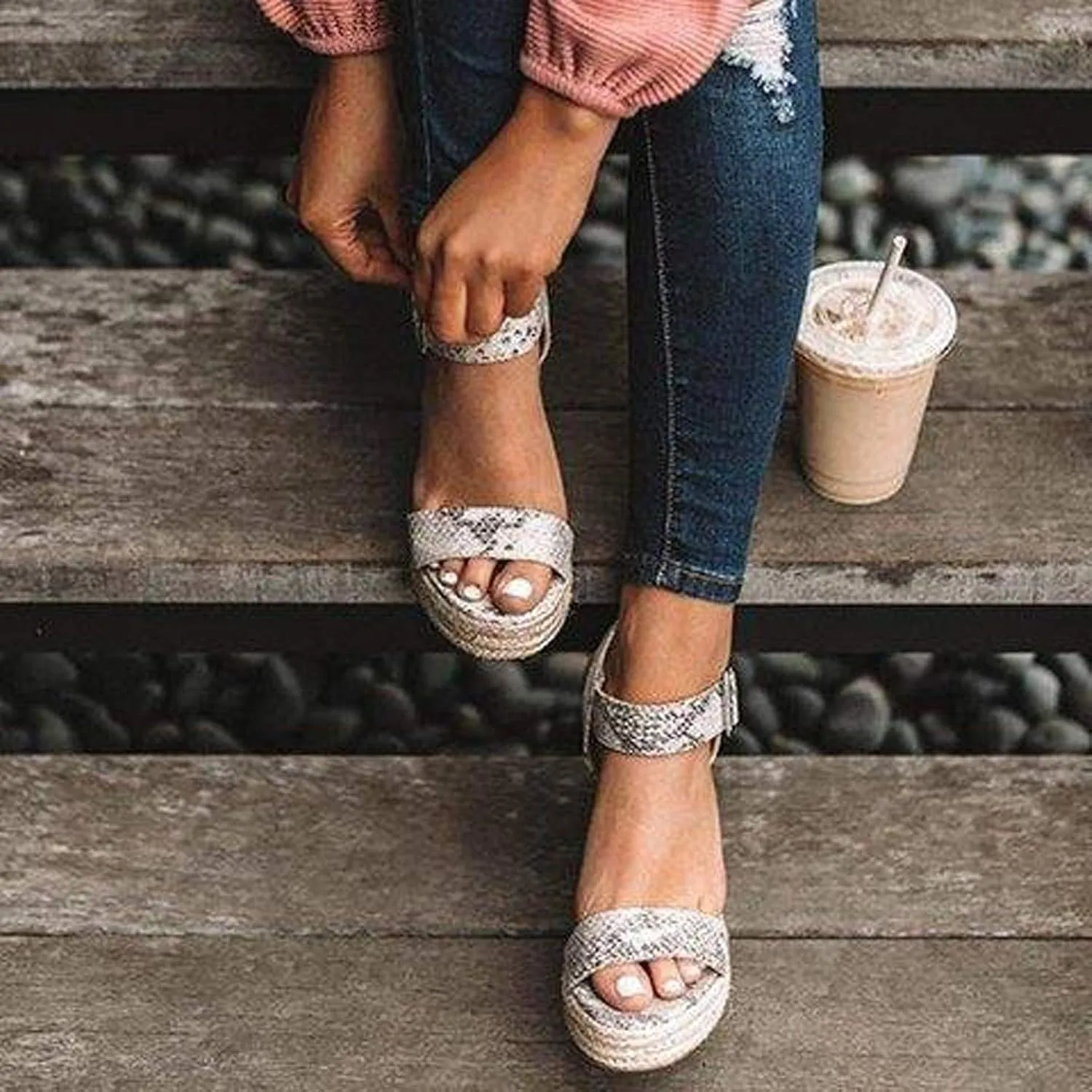 Eduavar Womens Sandals Dressy, Womens Sandals Casual Summer High Wedge Platform Sandals Espadrille Sandals Shoes