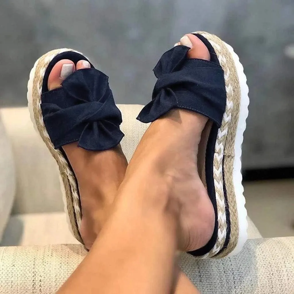 Eduavar Womens Wedge Sandals, Orthopedic Sandals for Women Bow Tie Sandals Slip On Espadrille Platform Sandals