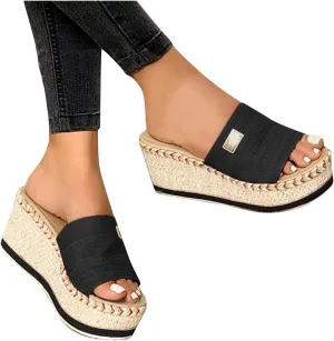Eduavar Womens Wedge Sandals, Orthopedic Sandals for Women Bow Tie Sandals Slip On Espadrille Platform Sandals