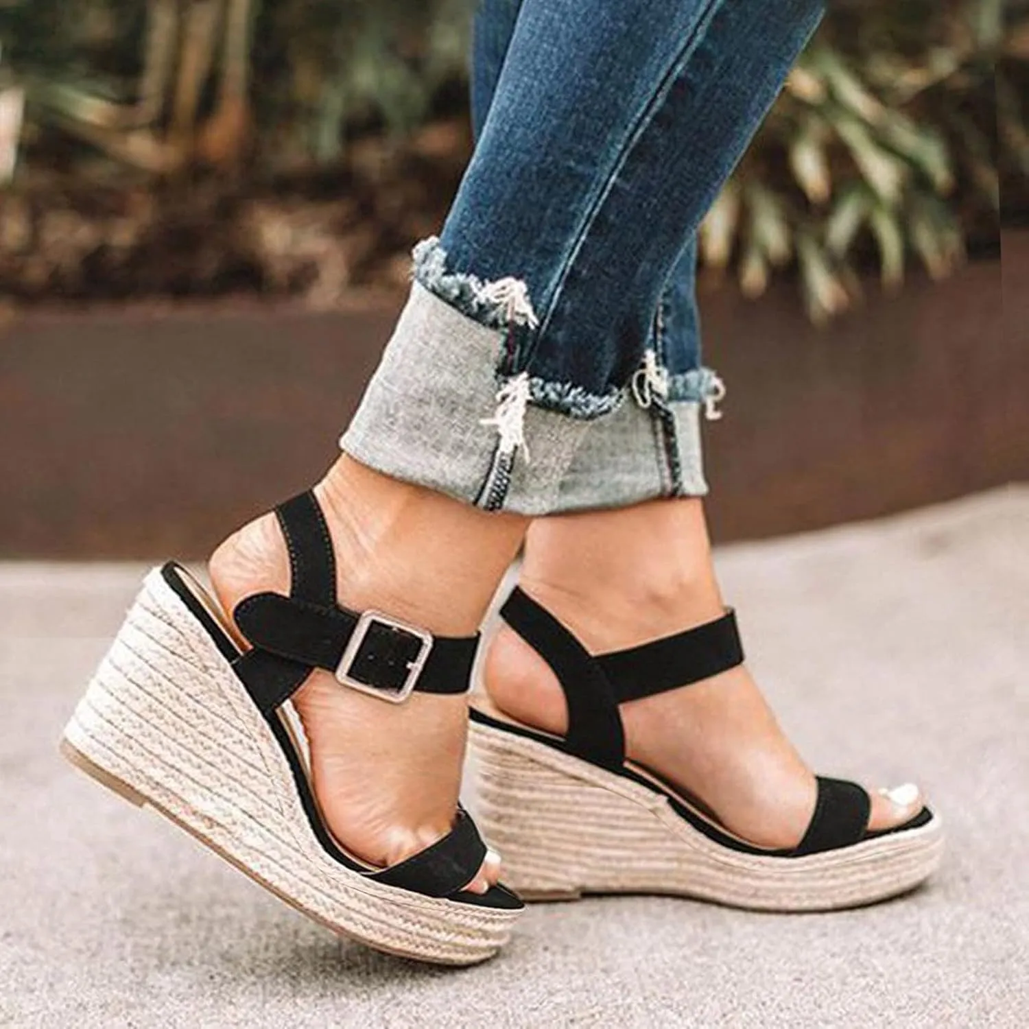 Eduavar Womens Wedge Sandals, Orthopedic Sandals for Women Leopard Platform Sandals Peep Toe Anti-Slip Sandals