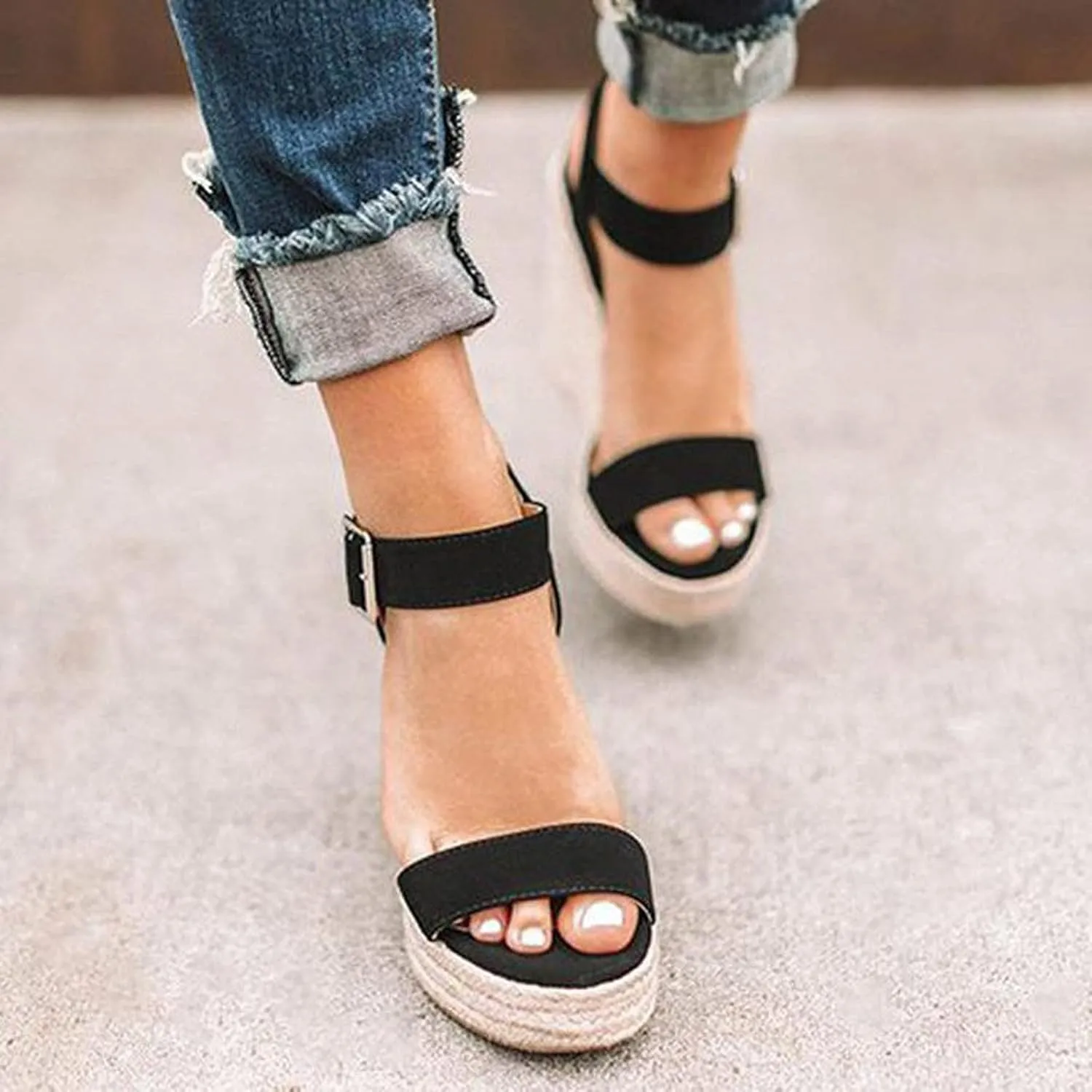 Eduavar Womens Wedge Sandals, Orthopedic Sandals for Women Leopard Platform Sandals Peep Toe Anti-Slip Sandals