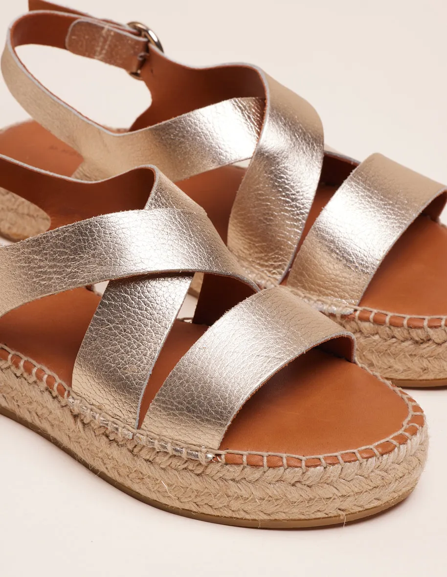 Espadrilles plates Chantal - Cuir grainé champagne