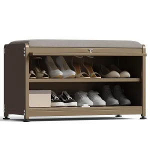 essential Shoe Storage Cabinet with 2 Tier Shoe Rack, Entryway Bench with Cushion, Metal, Black