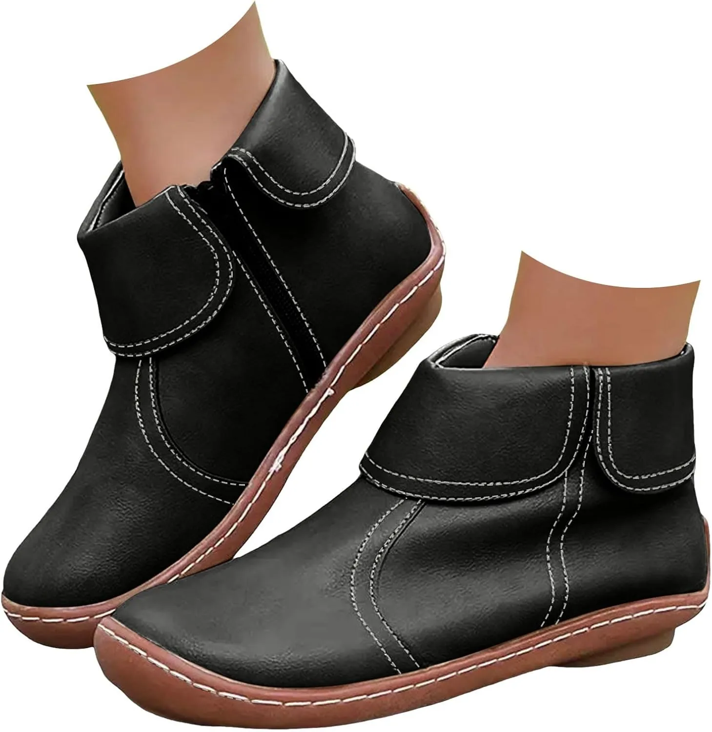 Fall Boots for Women 2024 Ankle Boots Retro Round Toe Fashion Comfortable Flat Side Zipper Lightweight Fall Boots