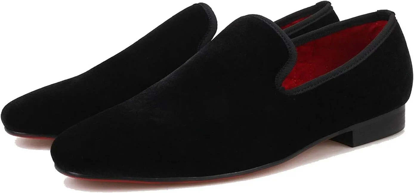FERUCCI Black Velvet Square Toe Loafer Slippers Flat Prom Wedding