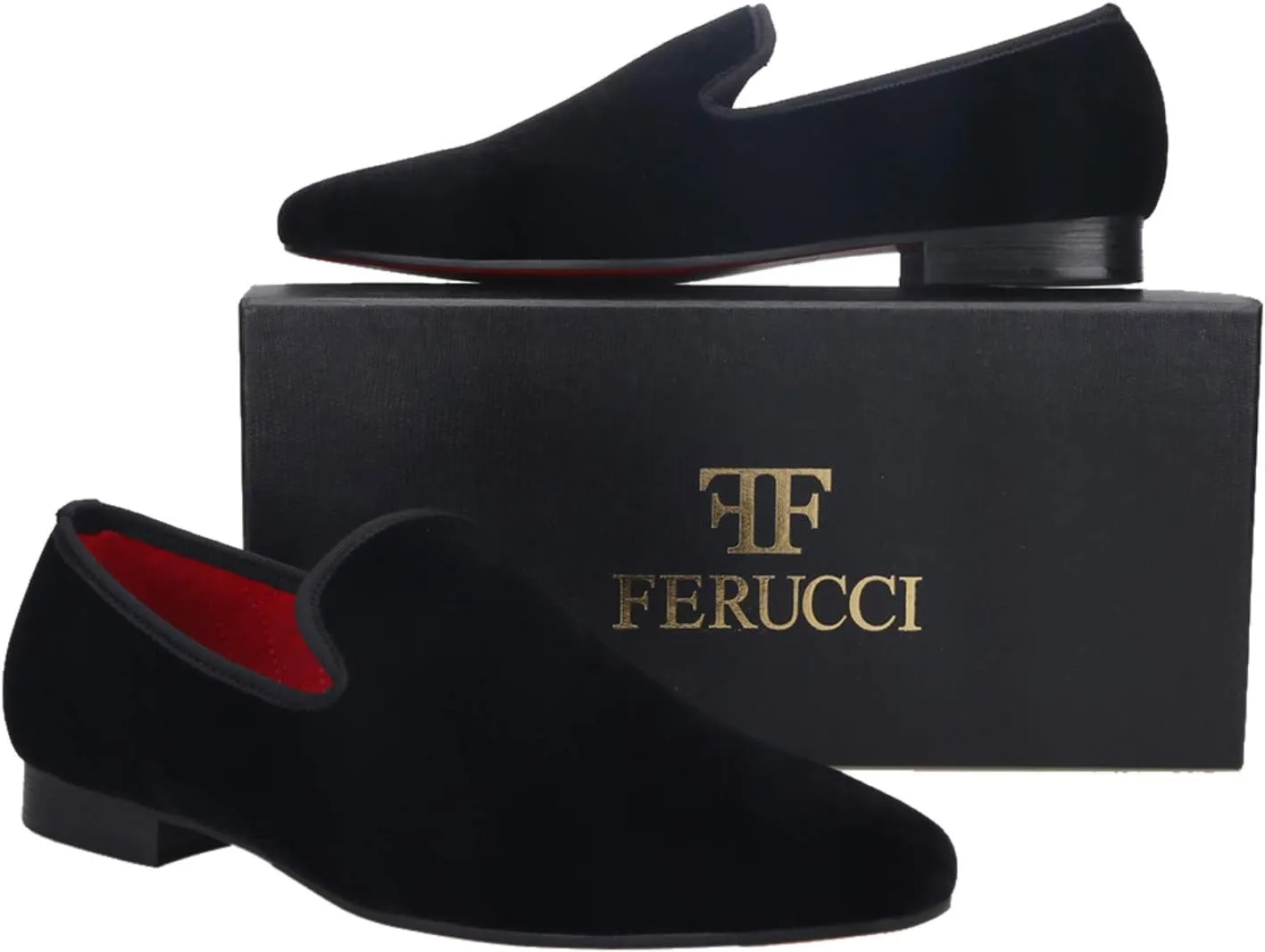 FERUCCI Black Velvet Square Toe Loafer Slippers Flat Prom Wedding